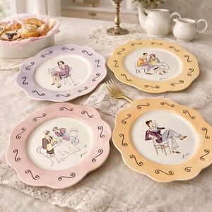 🍰 Partylite “Sidewalk Cafe” – Set of 4 Whimsical Dessert Plates (8”)
